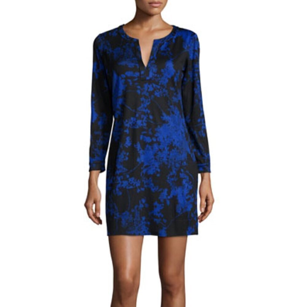DIANE VON FURSTENBURG Floral Daze Silk Dress in Blue & Black Size 2 or XS